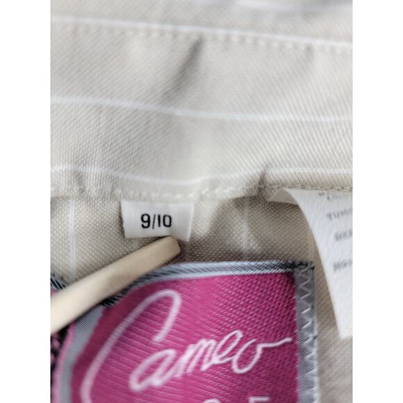 Cameo Rose Tan with white striped long sleeve button down top, size 9/10 - Picture 11 of 12